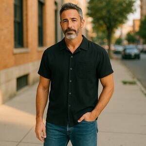 Men’s Vatpave Black Cotton Casual button Down Short Sleeve Shirt M